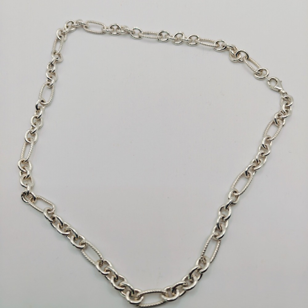Artisan Sterling Silver Mixed Textured Link Chain Necklace 18 Inch 43.35g